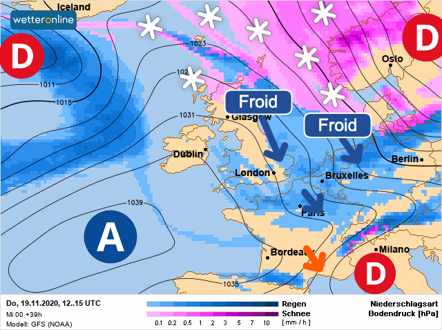 Carte de prévisions d'europe du Jeudi 19 novembre 2020