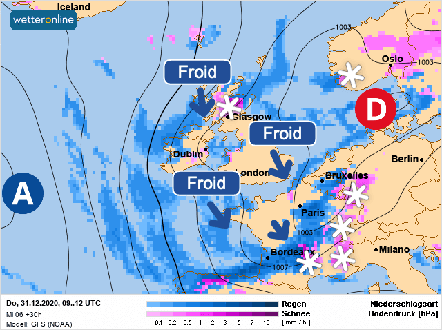 Carte de prévisions d'europe du Jeudi 31 décembre 2020
