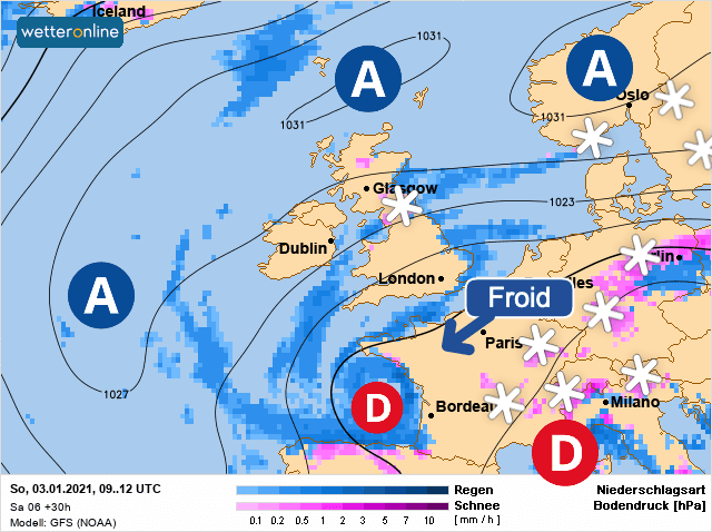 Carte de prévisions d'europe du Dimanche 3 janvier 2021