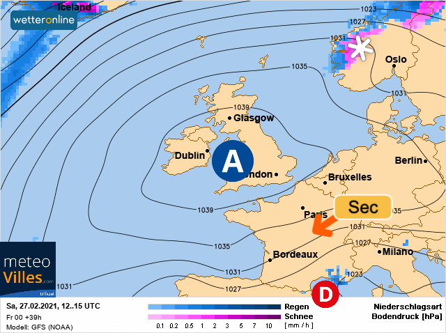 Carte de prévisions d'europe du Samedi 27 février 2021