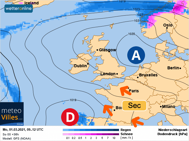 Carte de prévisions d'europe du Lundi 1 mars 2021