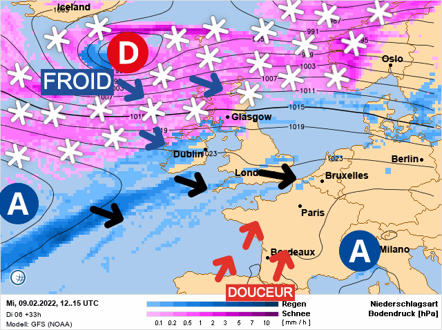 Carte de prévisions d'europe du Mercredi 9 février 2022