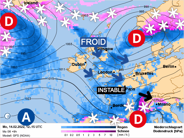 Carte de prévisions d'europe du Lundi 14 février 2022