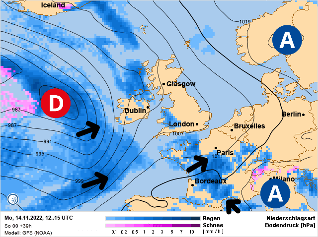 Carte de prévisions d'europe du Lundi 14 novembre 2022