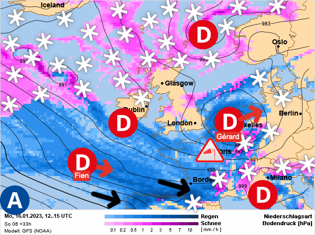 Carte de prévisions d'europe du Lundi 16 janvier 2023