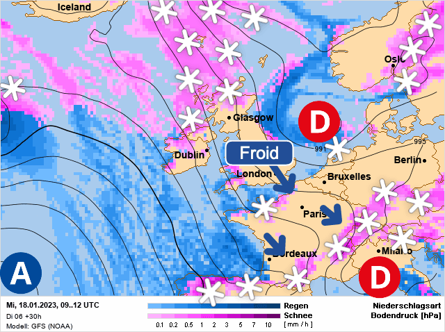 Carte de prévisions d'europe du Mercredi 18 janvier 2023