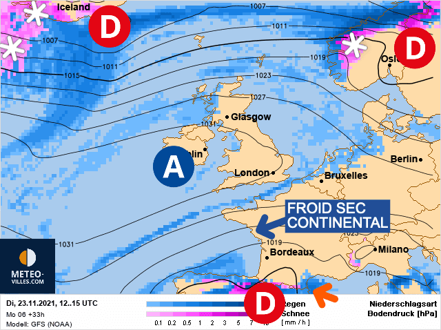 Carte de prévisions d'europe du Mardi 23 novembre 2021