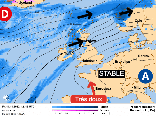 Carte de prévisions d'europe du Vendredi 11 novembre 2022